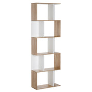 Bookcase S-Shaped 5/6 Tiers Freestanding Wooden Storage Shelf, Oak and White