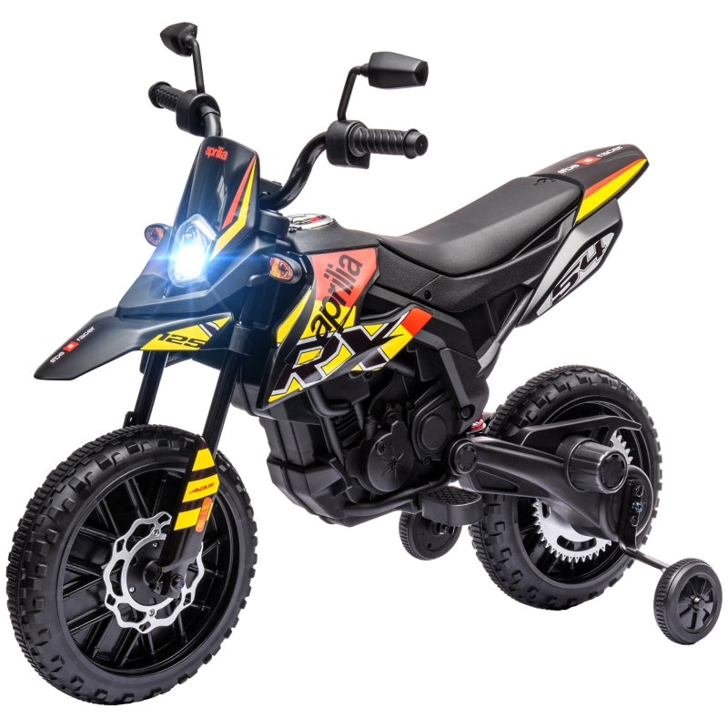 Kids' Electric Motorcycle with Training Wheels, LED Lights and Music, Yellow