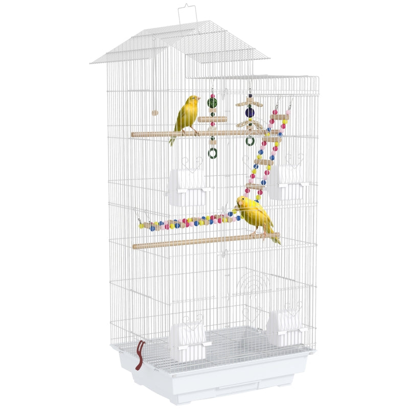 Bird Cage with Accessories, Toys, Tray, White