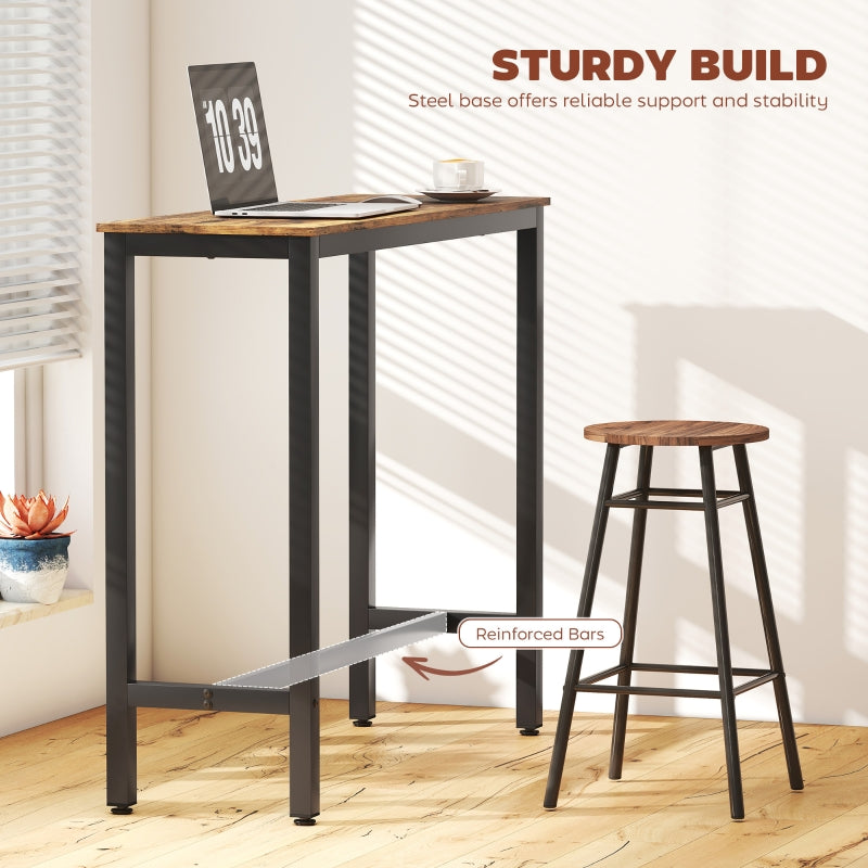 Rectangular Bar Table, Wood Effect Pub Coffee Table for Small Space, Rustic Brown