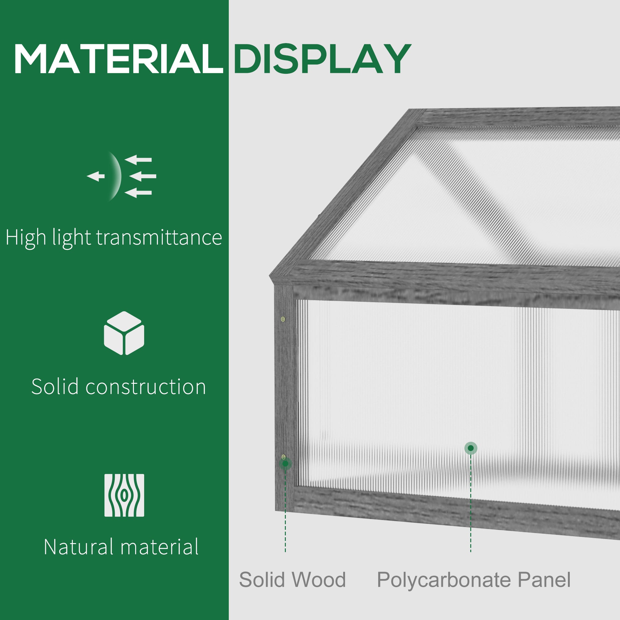 Wooden Cold Frame Greenhouse with Openable Polycarbonate Top, Grey