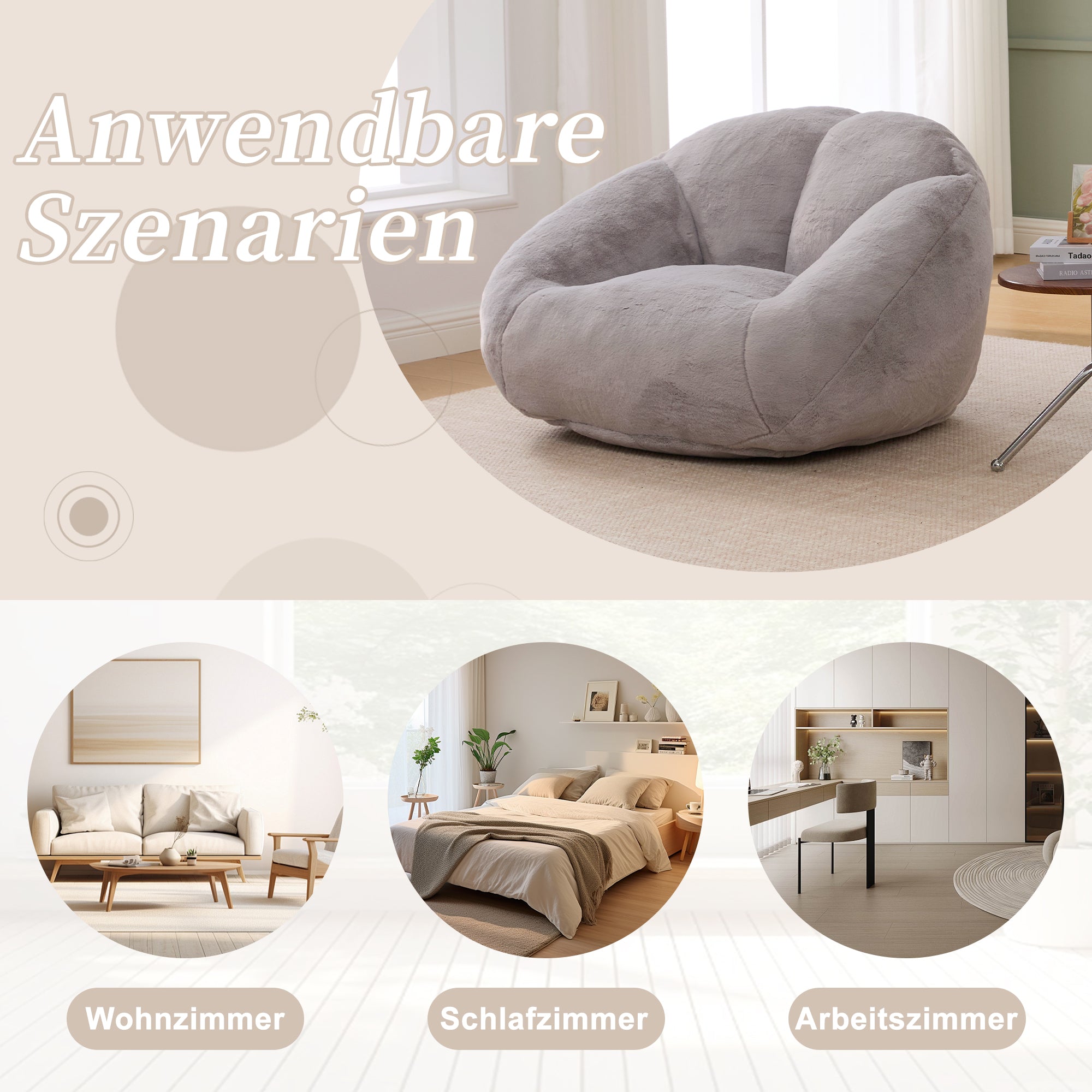 Soft Plush Beanbag Sofa, Non-slip and No Assembly Required, Artificial Rabbit Fur