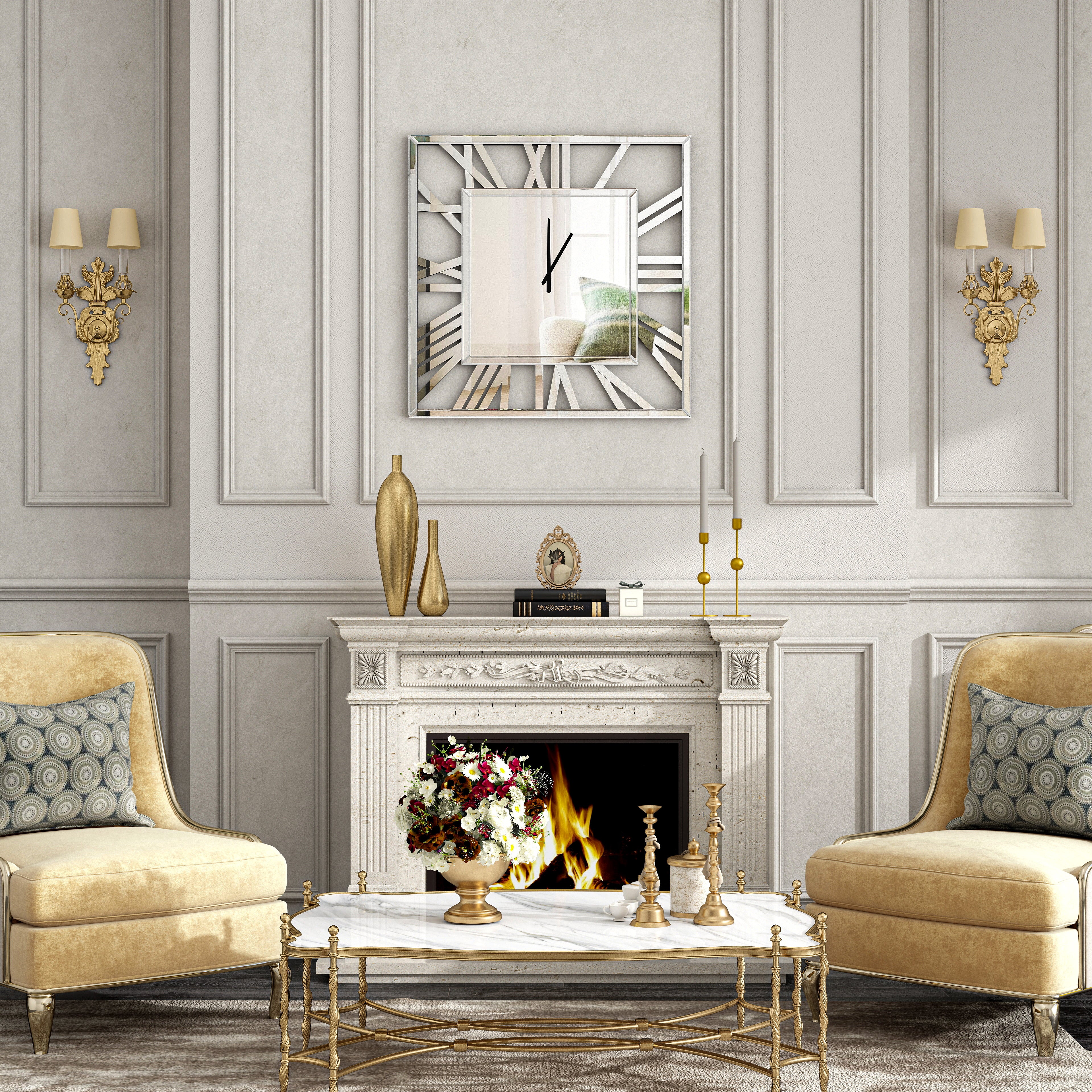 Wall Clock Large Square Glass