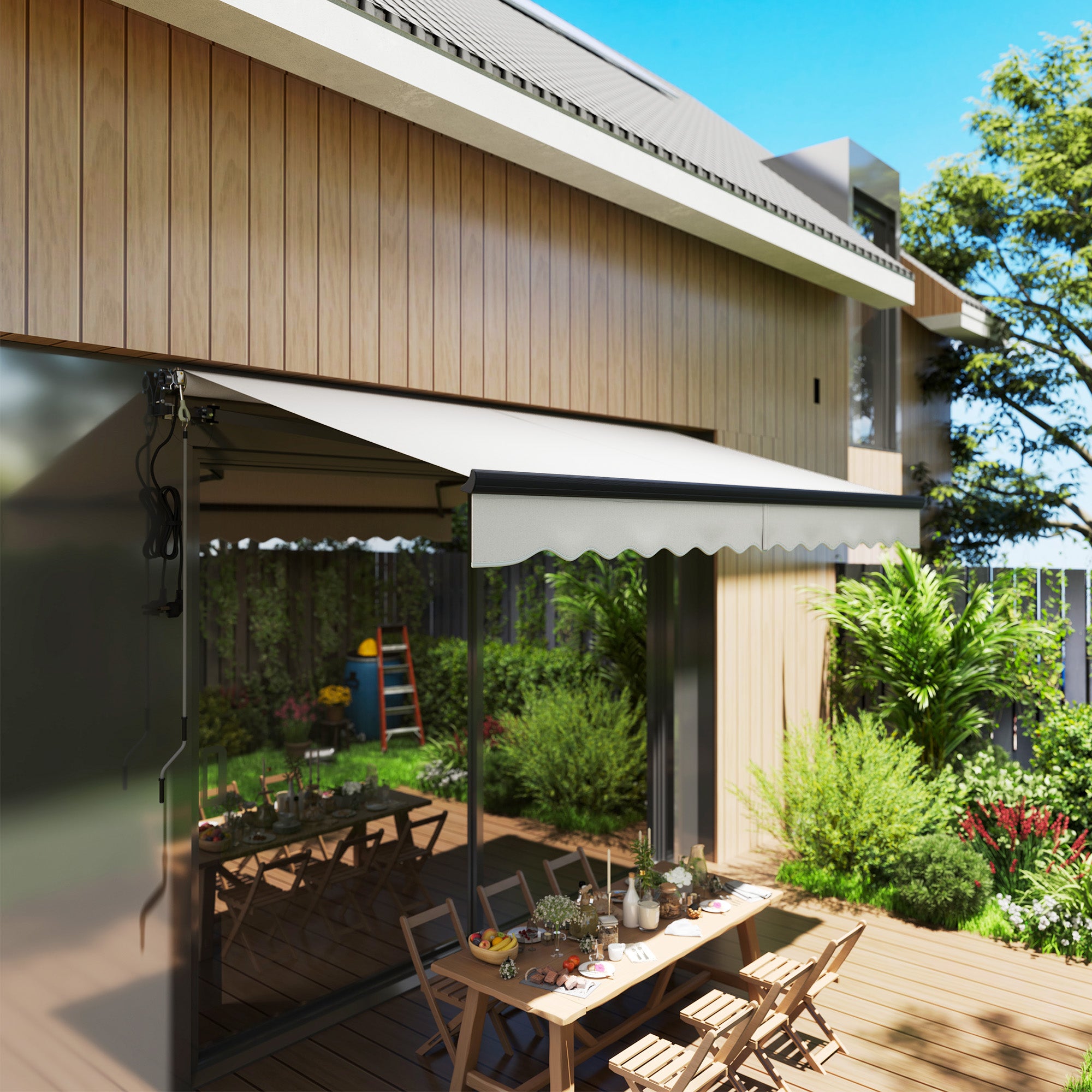 Electric Retractable Awning, 3.5 x 3m Remote Control Aluminium Frame UPF30+ Canopy, Light Grey