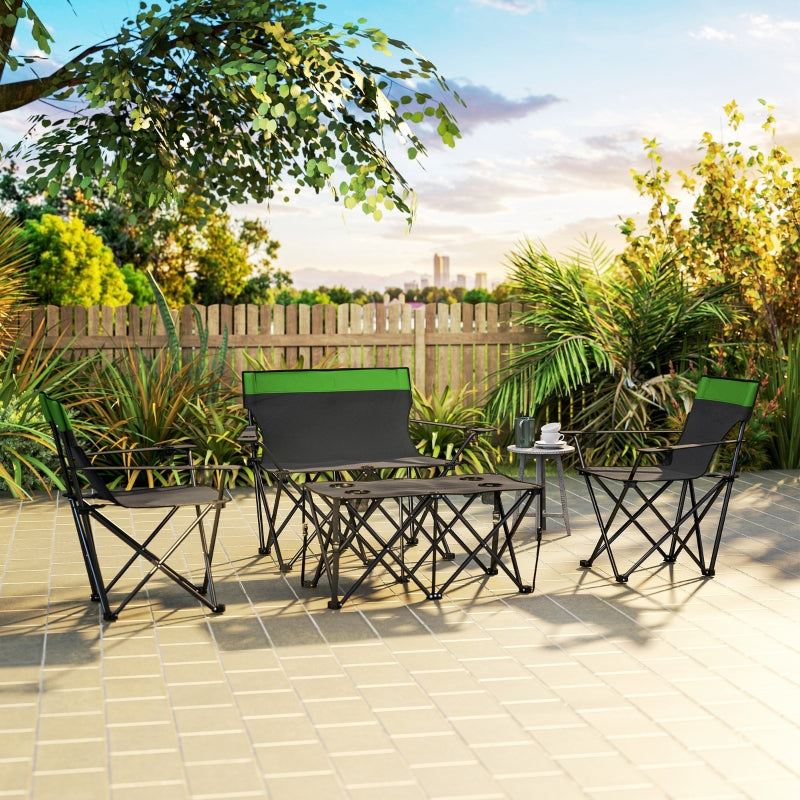 Four-Piece Portable Picnic Table Set, Folding Chairs and Table, Green