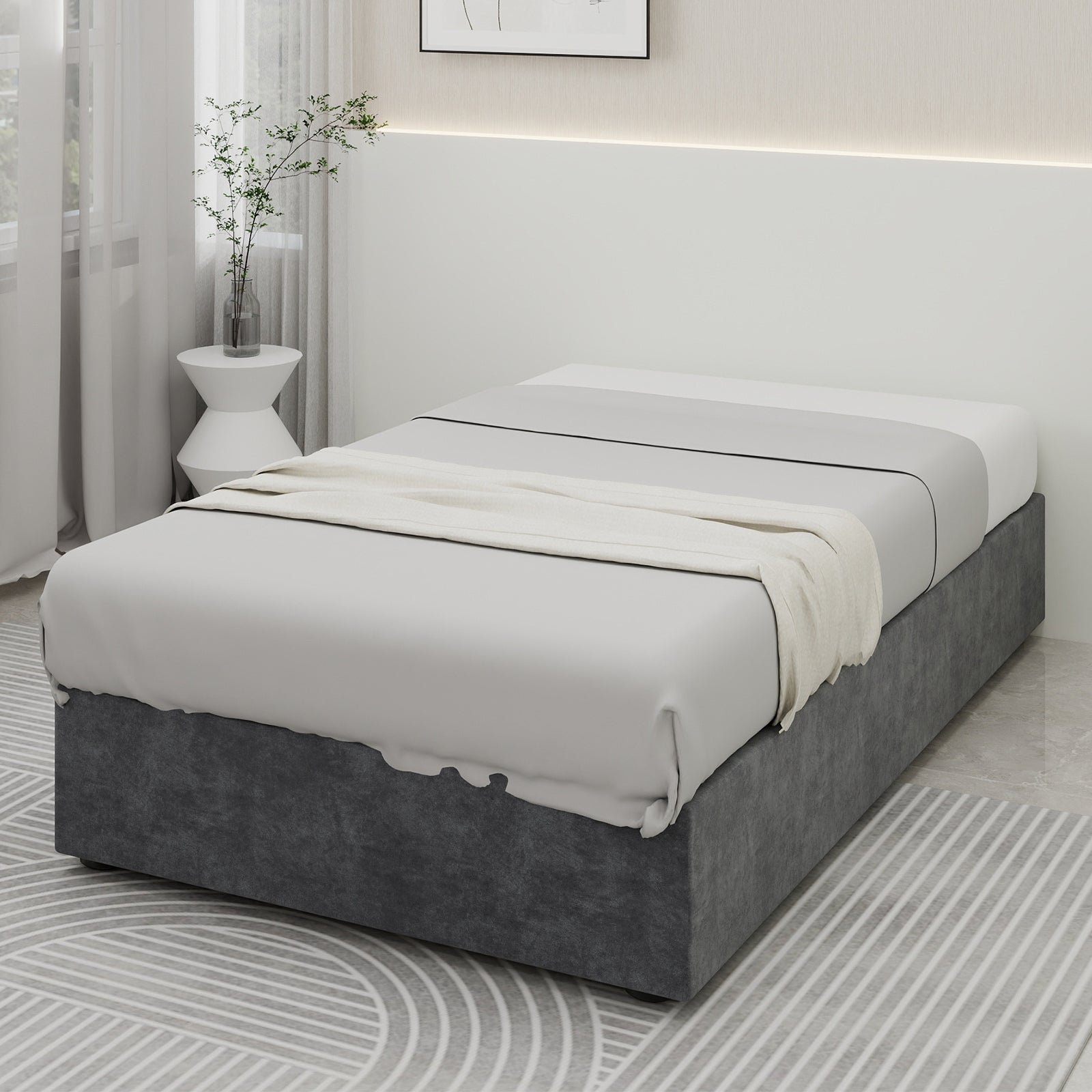 Modern Simple Style Bed Frame 90*200cm Gas Lift Storage Dutch Velvet Grey