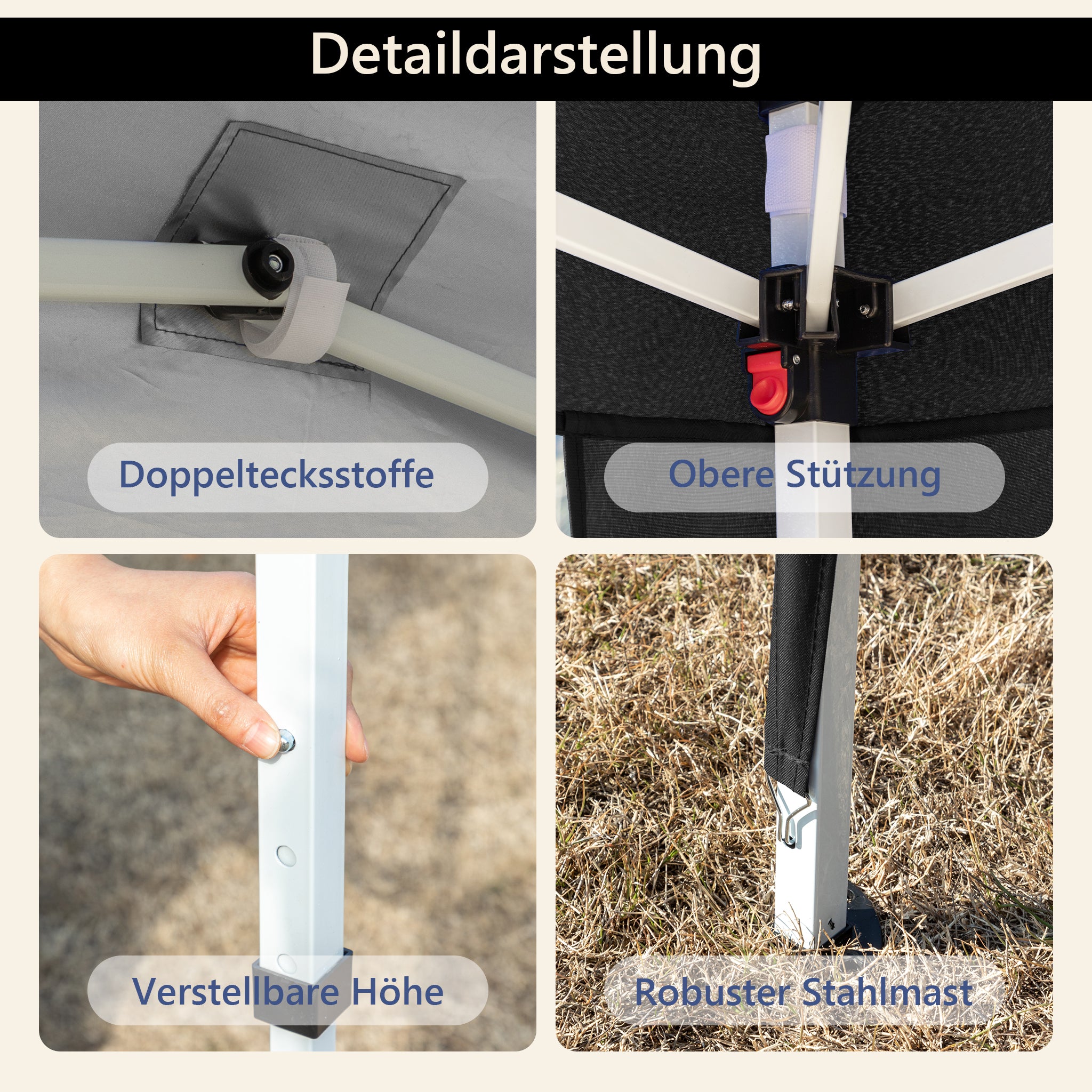 Pop-up Gazebo 3x3m Height-adjustable Folding Garden with Sandbags and Carrying Bag Black