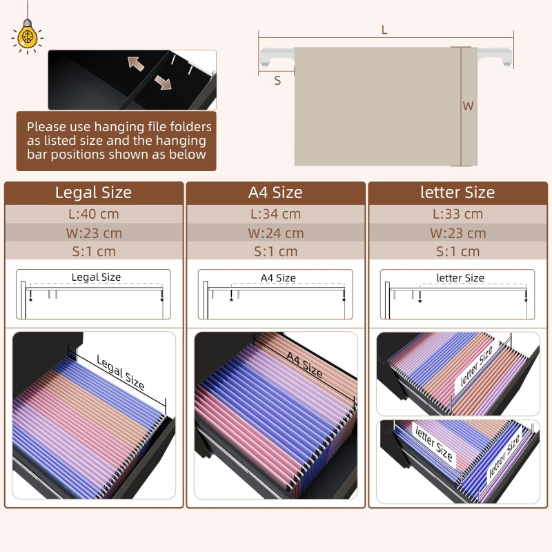 2-Drawer Mobile Filing Cabinet, Lockable for Letter/A4/Legal Size, Pre-Assembled Steel Black