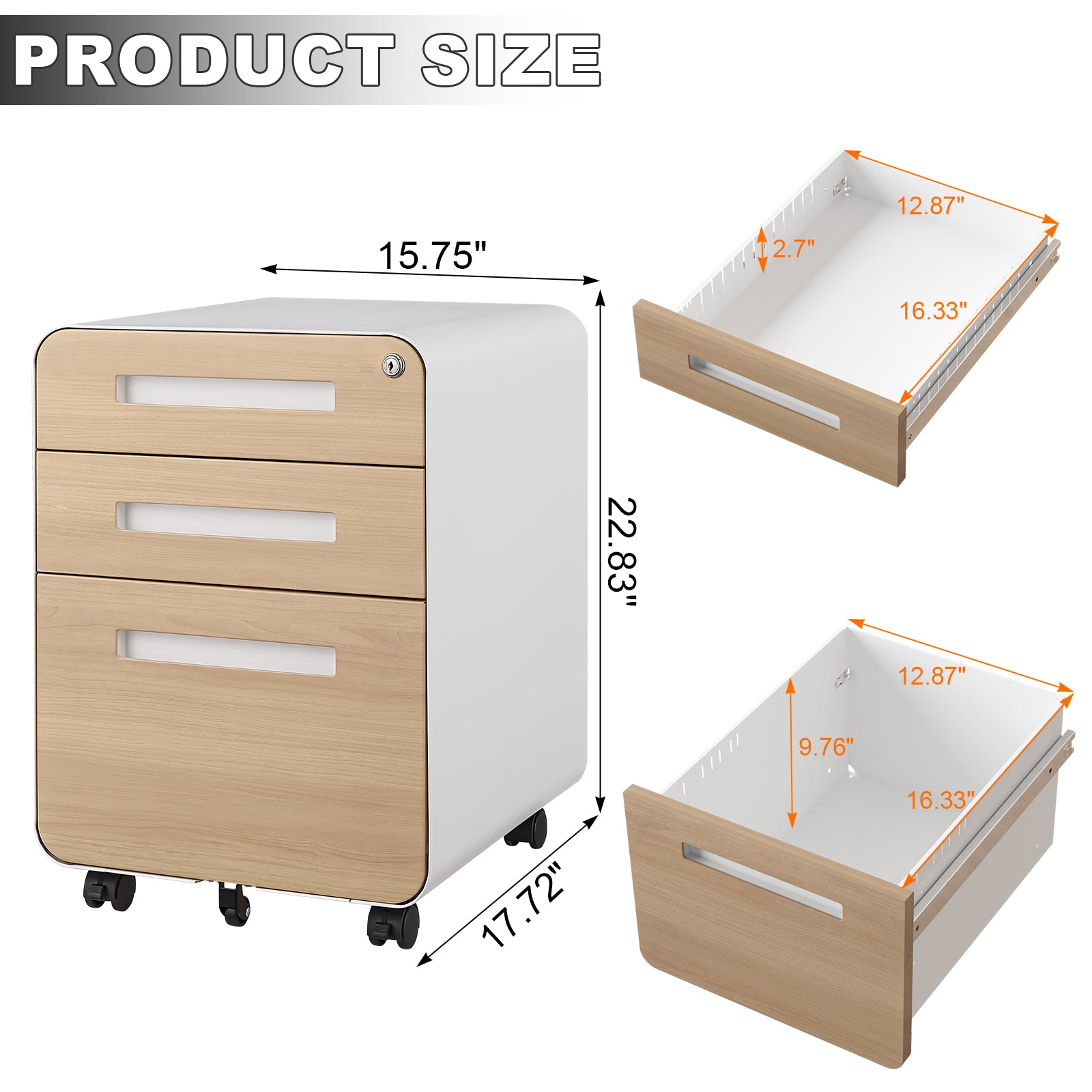 Mobile File Cabinet, 3 Drawer Under Desk Storage Legal/A4 Anti-Tilt Steel, White