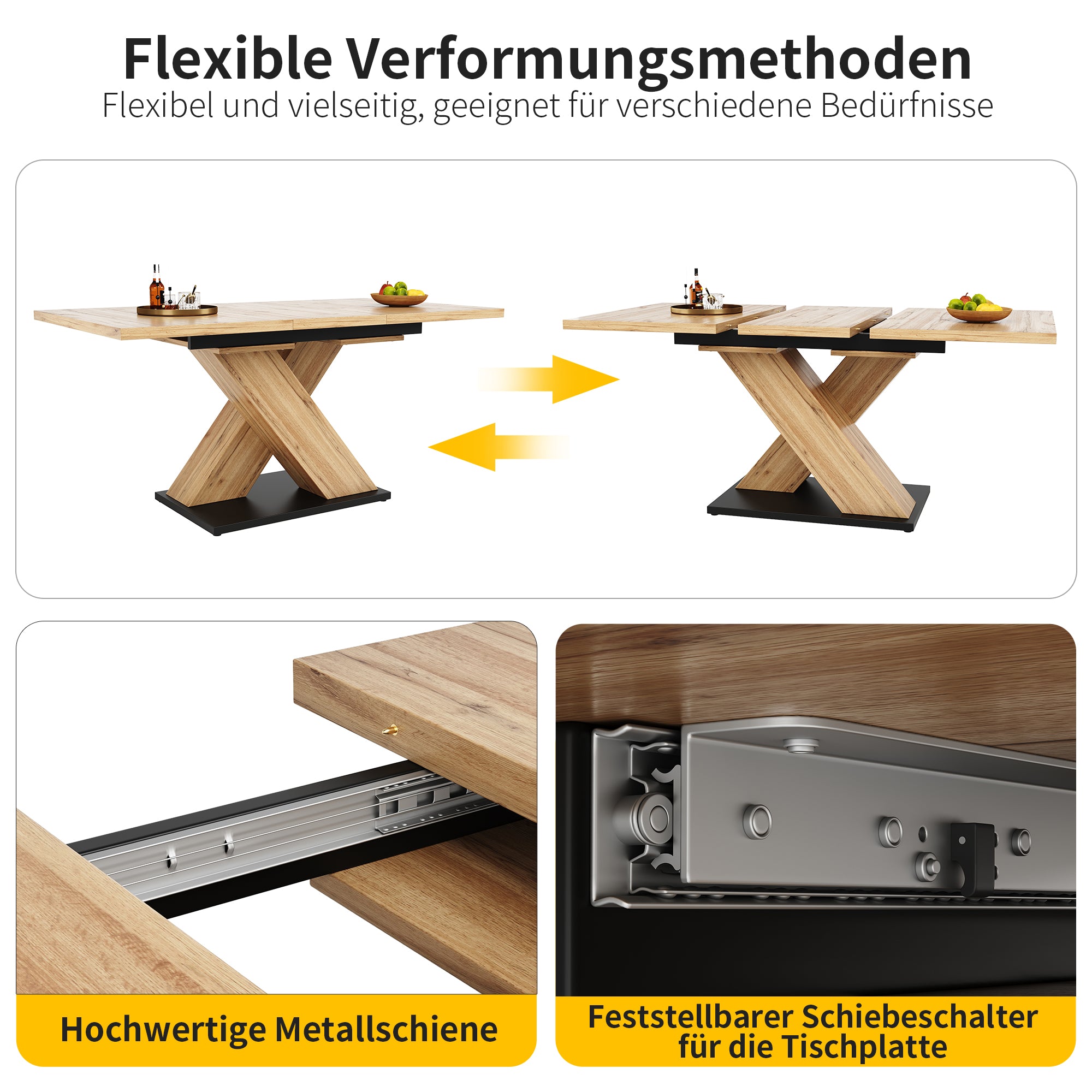 Telescopic Dining Table, Extendable 119-158.5cm Kitchen/Living Room, Wood-Colored
