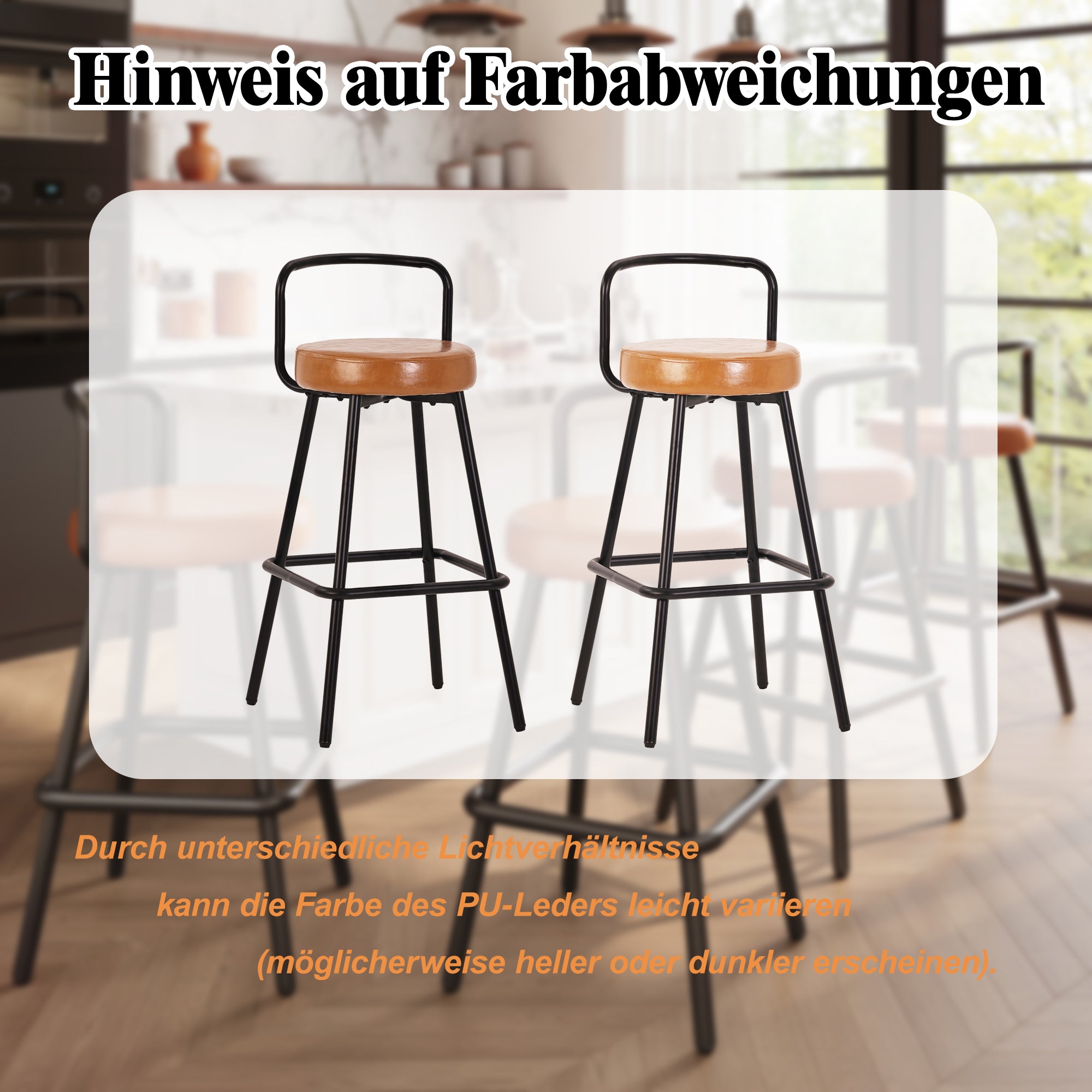 Modern Bar Stools Set of 4, Ergonomic Backrest with Footrest, PU Leather and Iron, Brown
