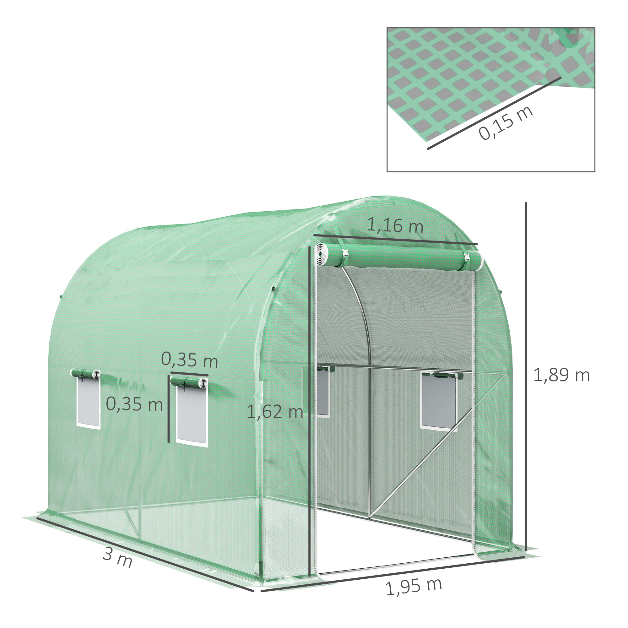 Walk-In Tunnel Greenhouse 300 x 195cm, Green