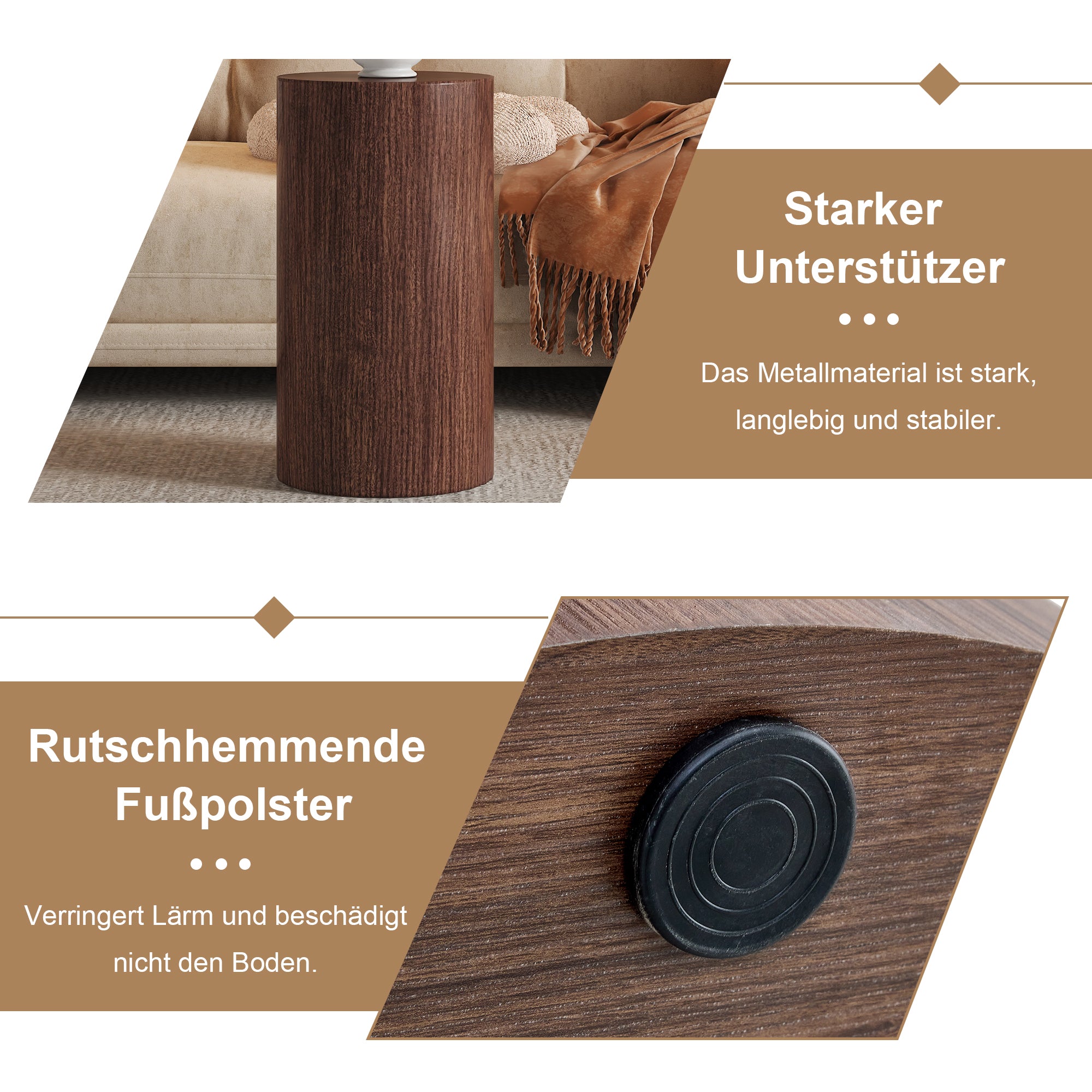 Coffee Table Round Minimalist Design MDF - Walnut