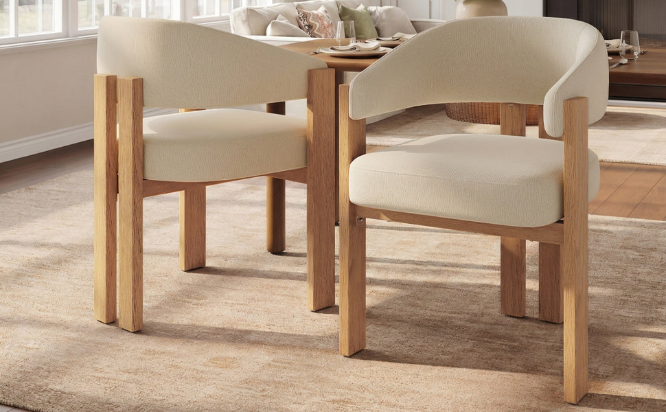 Ergonomic Dining Chair Set of 2 with Thick Padding and Sturdy Iron Legs, Wood Look