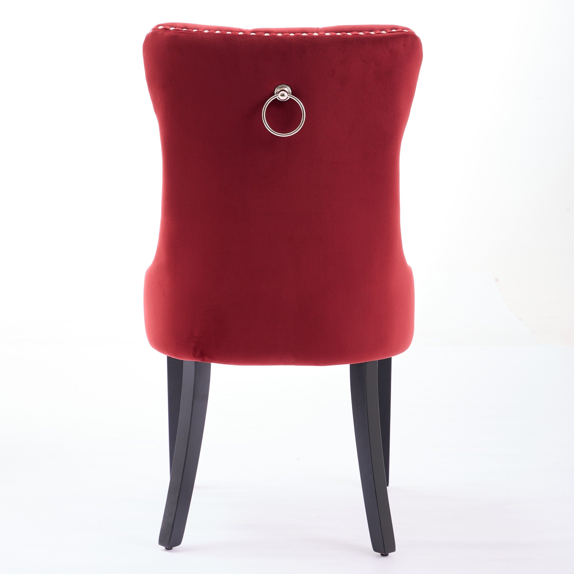 Classic Velvet Dining Chairs, Tufted Solid Wood Set of 2, Wine Red Velvet