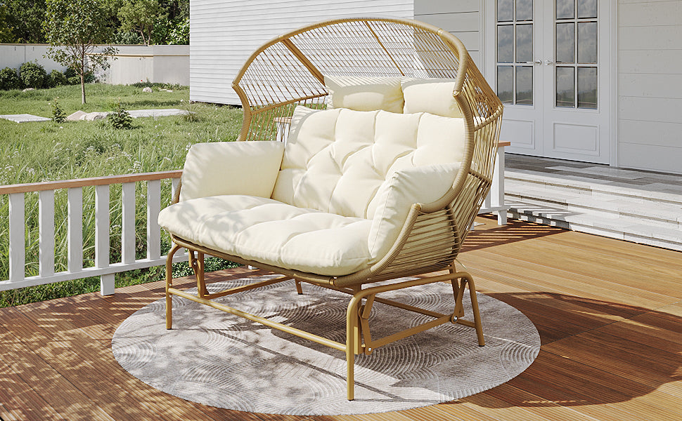 Garden Swing Egg Chair Double Outdoor Patio for Two Wood Color
