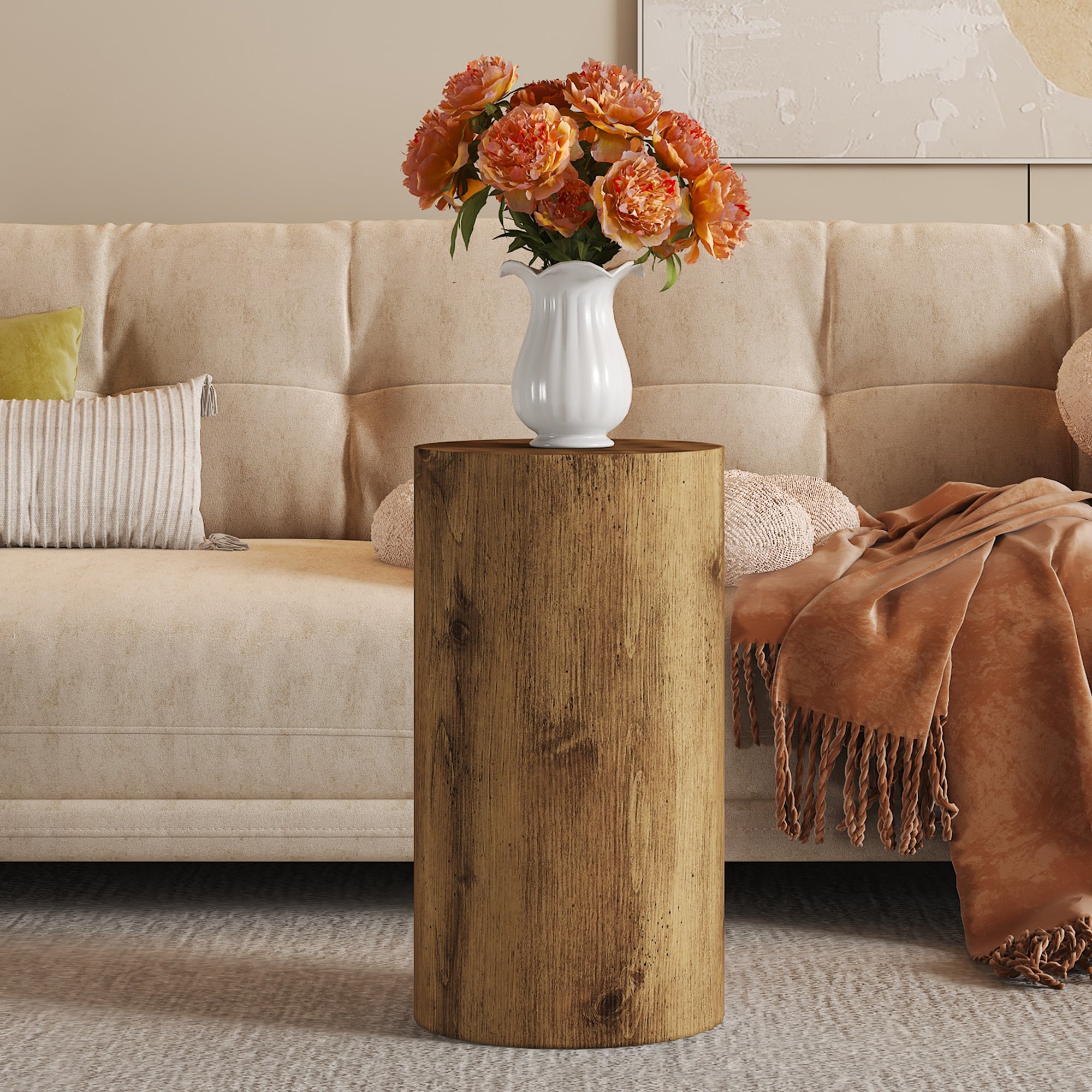 Round Coffee Table Small Side Table 30cm Diameter - Wood Look MDF