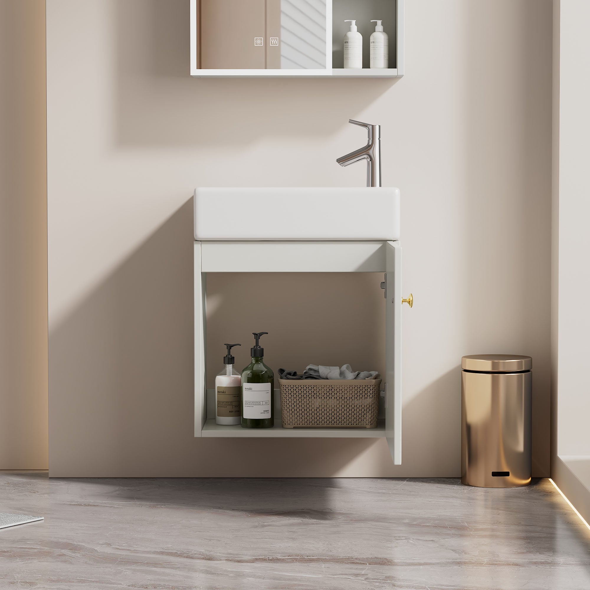Bathroom Furniture Washbasin with 46cm Vanity Unit, Hanging, Small Guest Bathroom