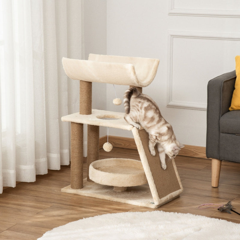 Cat Tree, with Toys and Cat Bed, 60x30x76 cm, Natural