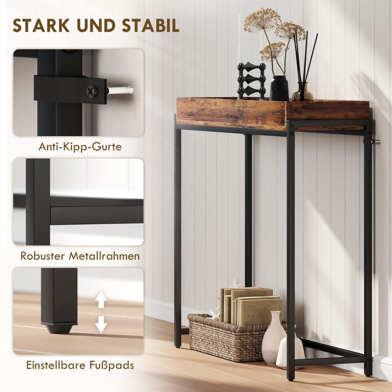 Hallway Console Table Narrow with Metal Frame Rustic Brown