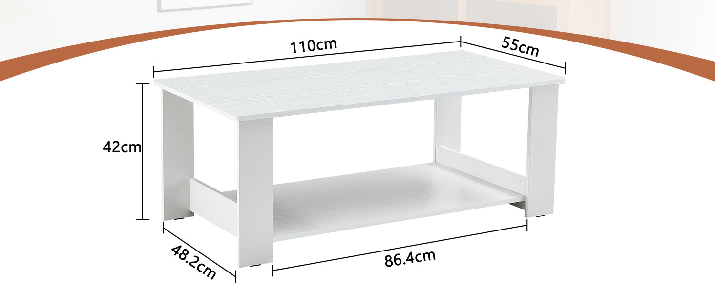 Side Table Modern Simple 110x55x42cm 2-Tier Storage White Wood Grain