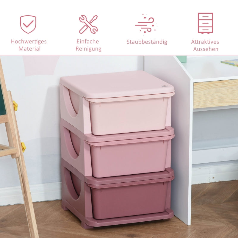 Toy Storage, 3-Tier Chest of Drawers, Pink