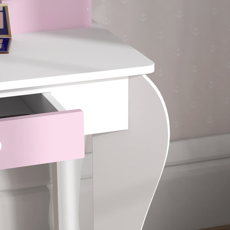 Unicorn-Design Kids Dressing Table with Mirror and Stool, White