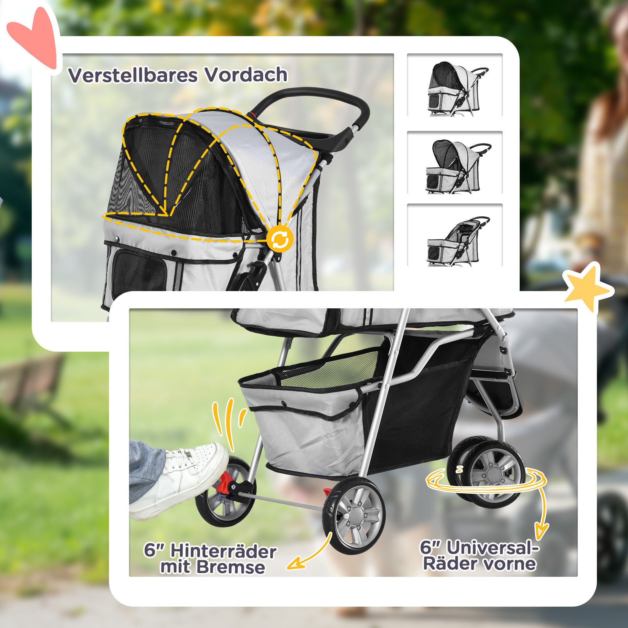 Dog Stroller Buggy, Multi-colored (Gray)