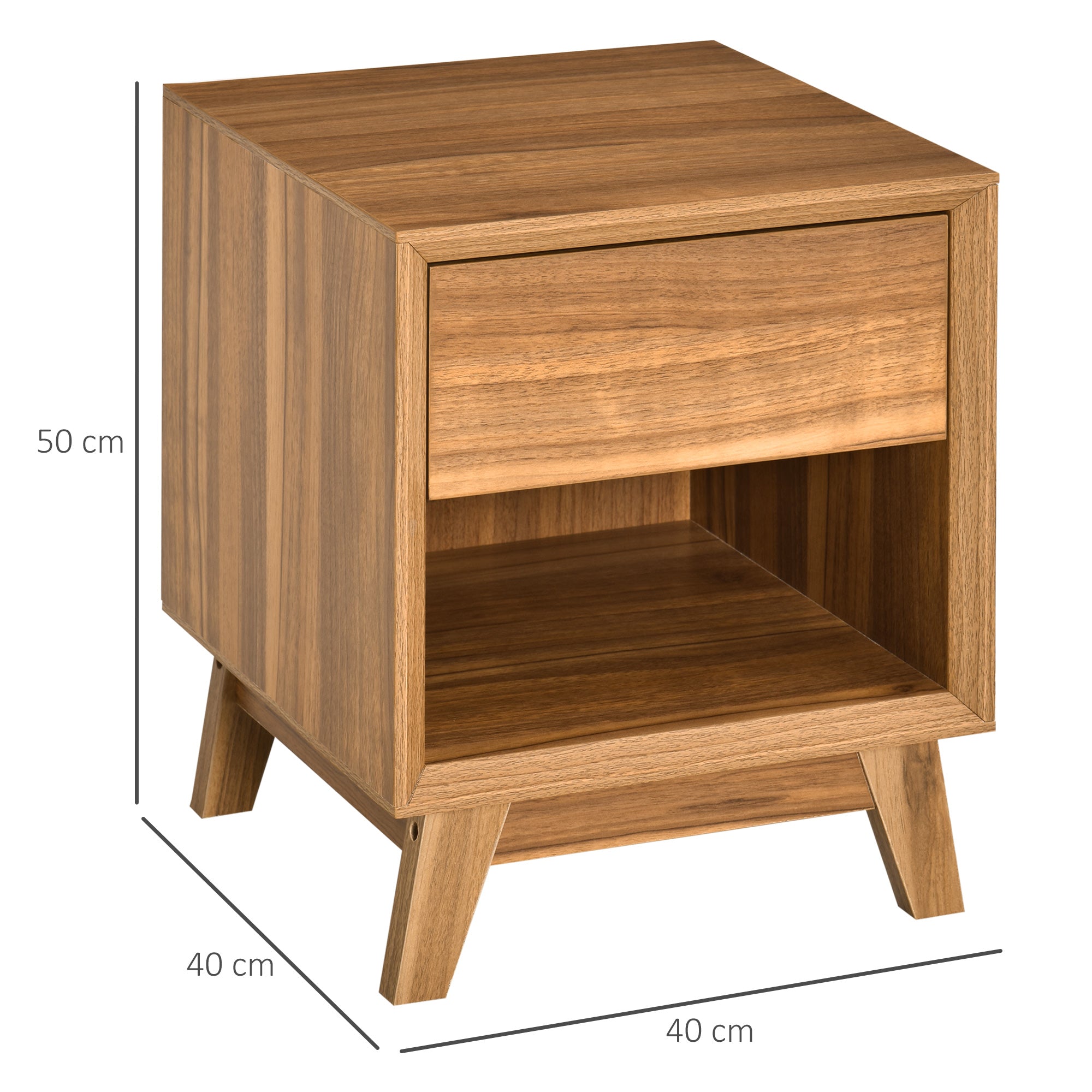 Modern Bedside Table Nightstand with Drawer and Shelf, Walnut Brown