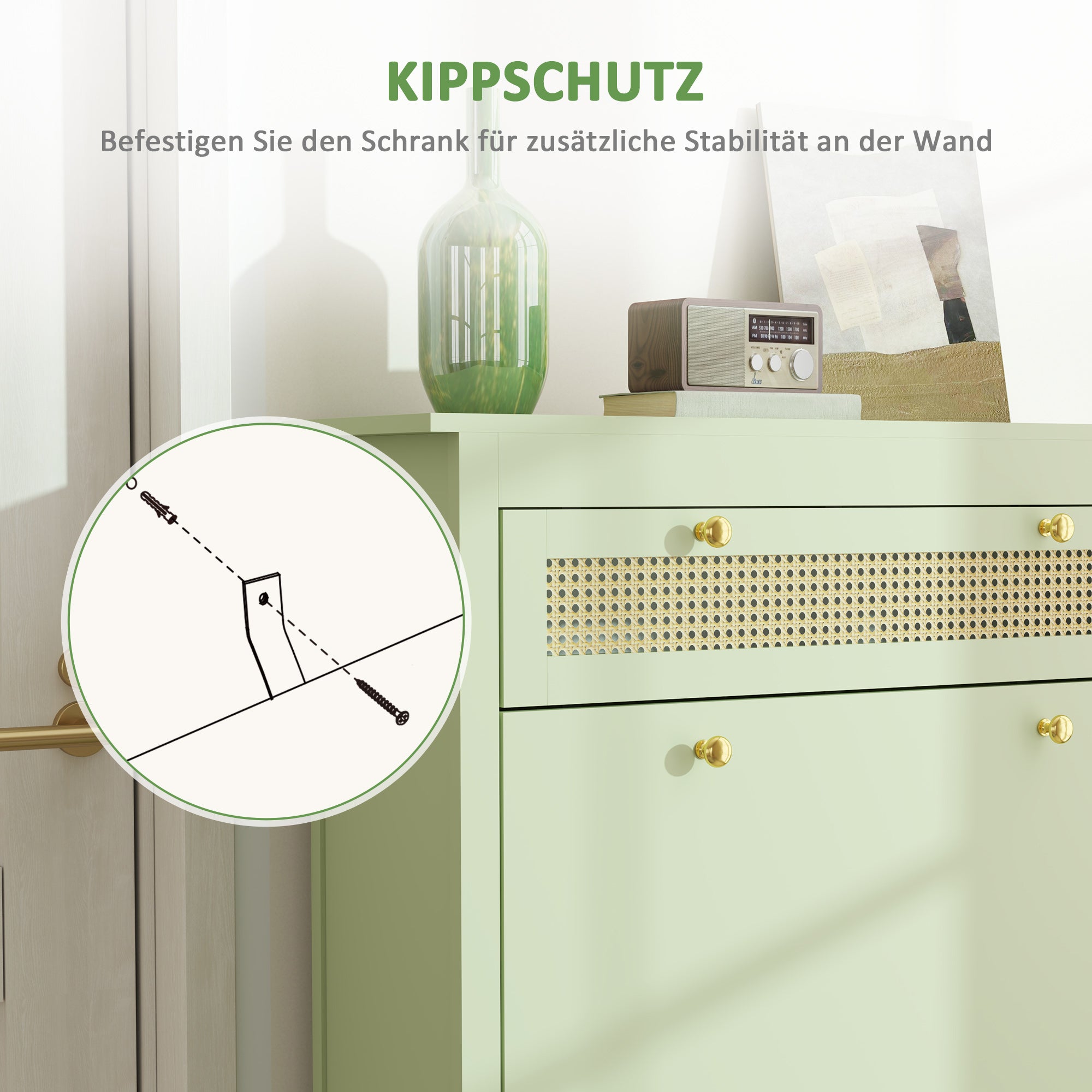 Shoe Cabinet with 2 Doors, Drawer, 12 Pairs, Green