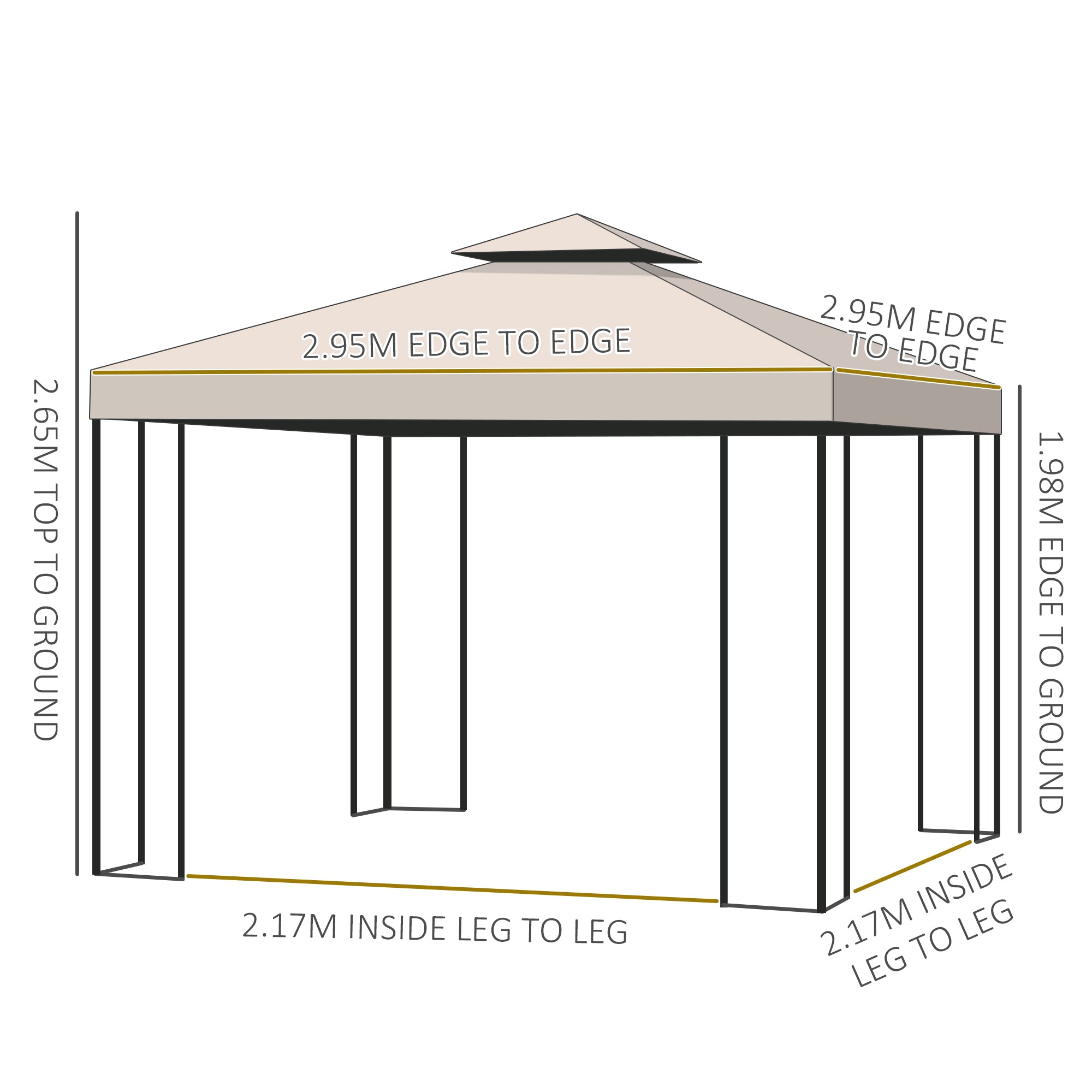 Garden Gazebo 3x3m Double Roof Tent with Sidewalls, Beige