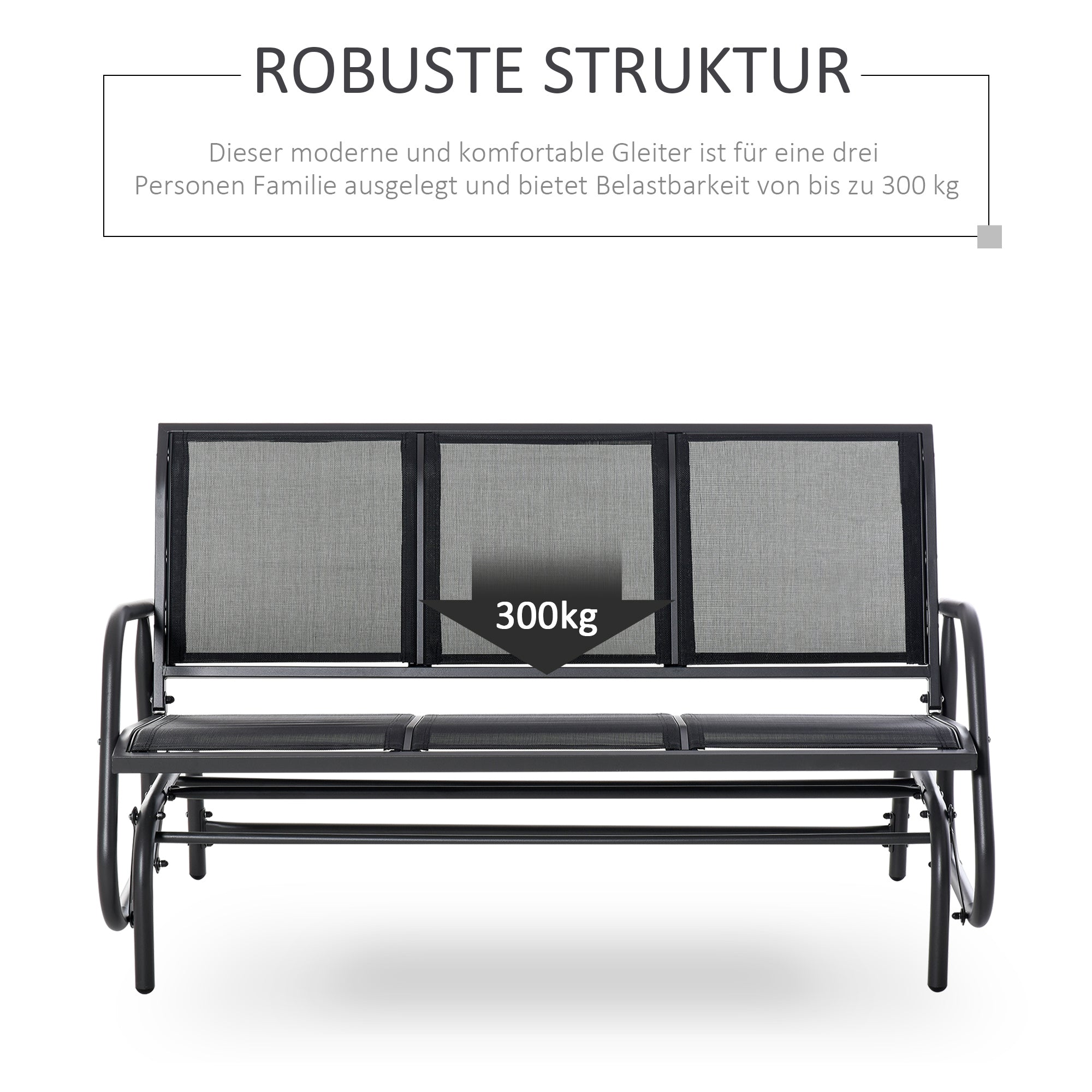 Rocking Chair 3-Seater Garden Swing Sturdy Weatherproof, Metal Black