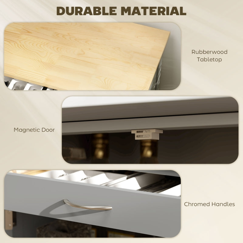 Modern Kitchen Trolley Rolling Island Storage Cart Drawer Wine Rack Rubberwood Grey