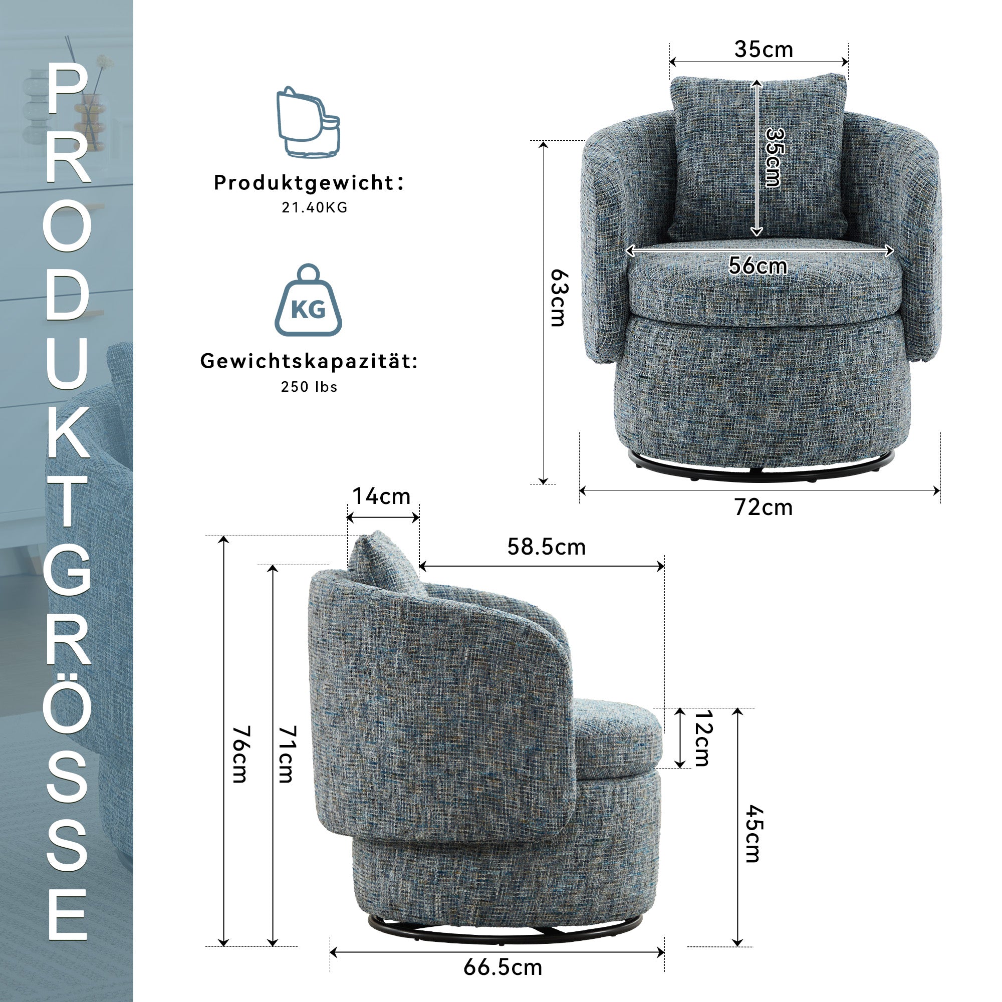 028 Swivel Accent Chair 360° Rotation Hidden Storage - Blue