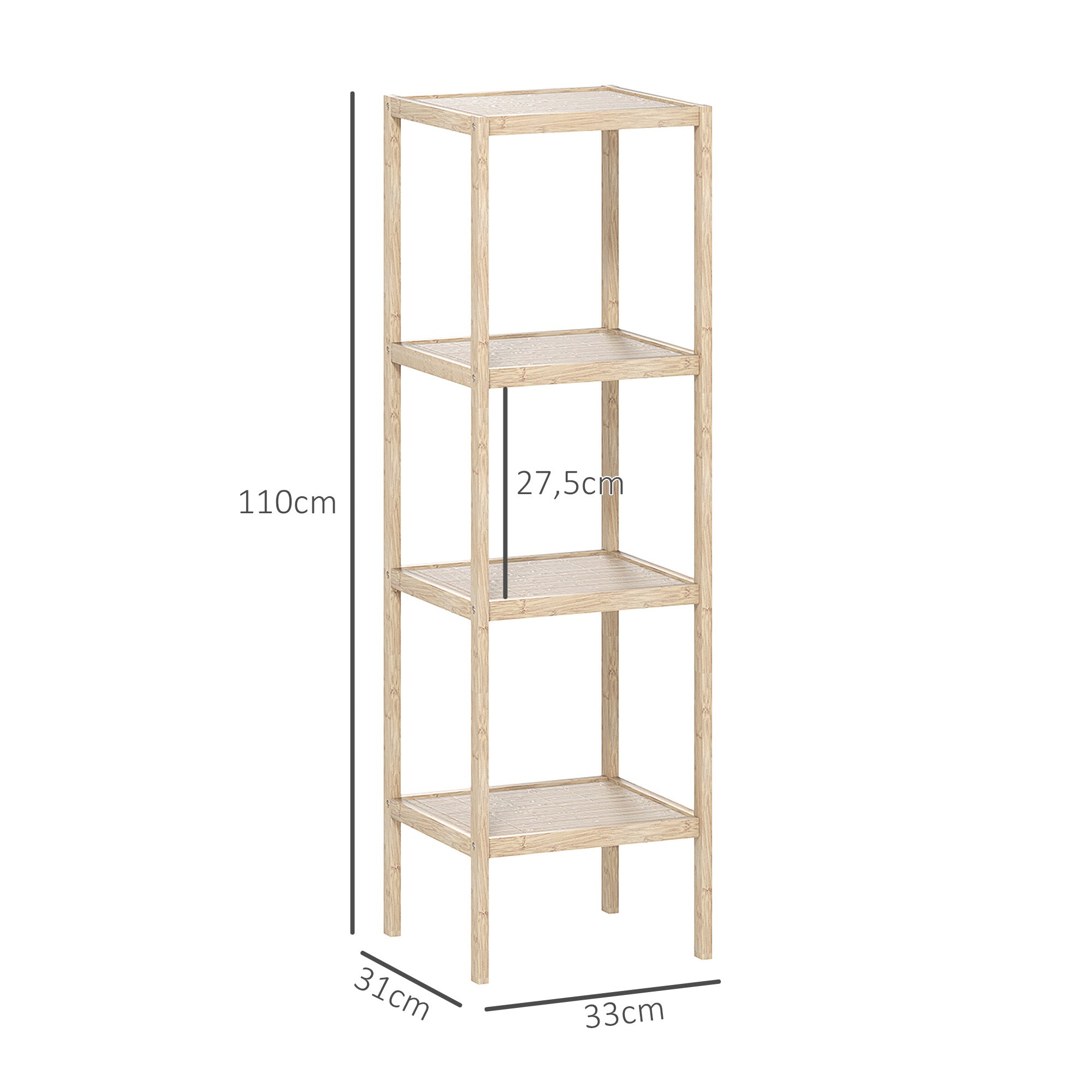 Four-Tier Shelf Bathroom Storage Unit Bamboo Natural Finish