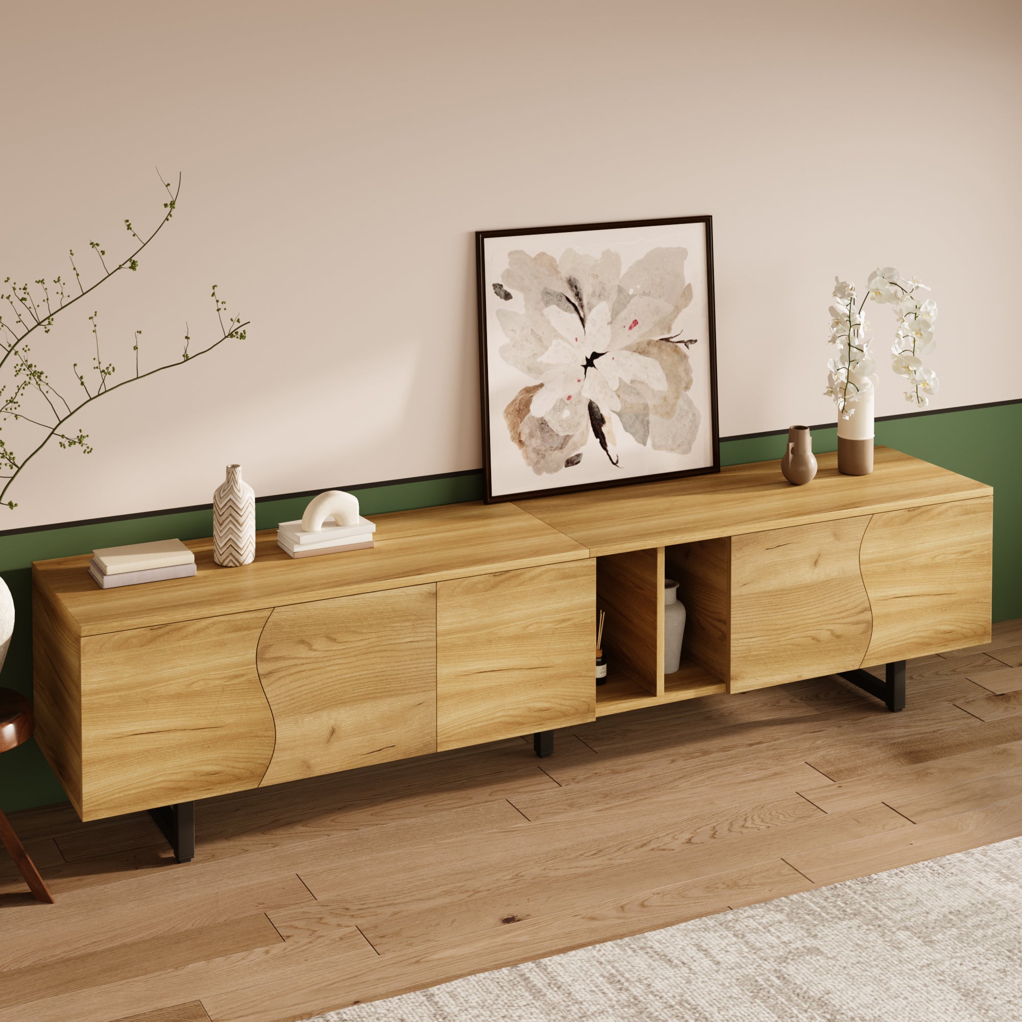 TV Cabinet 5-Door Media Console 191x38x46.5 cm, Natural Wood Look (PB+MDF)