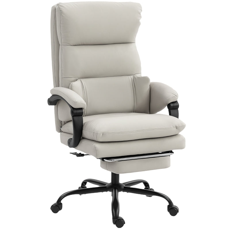 Office Chair Adjustable Desk Lumbar Support Armrests Footrest Faux Leather Light Grey