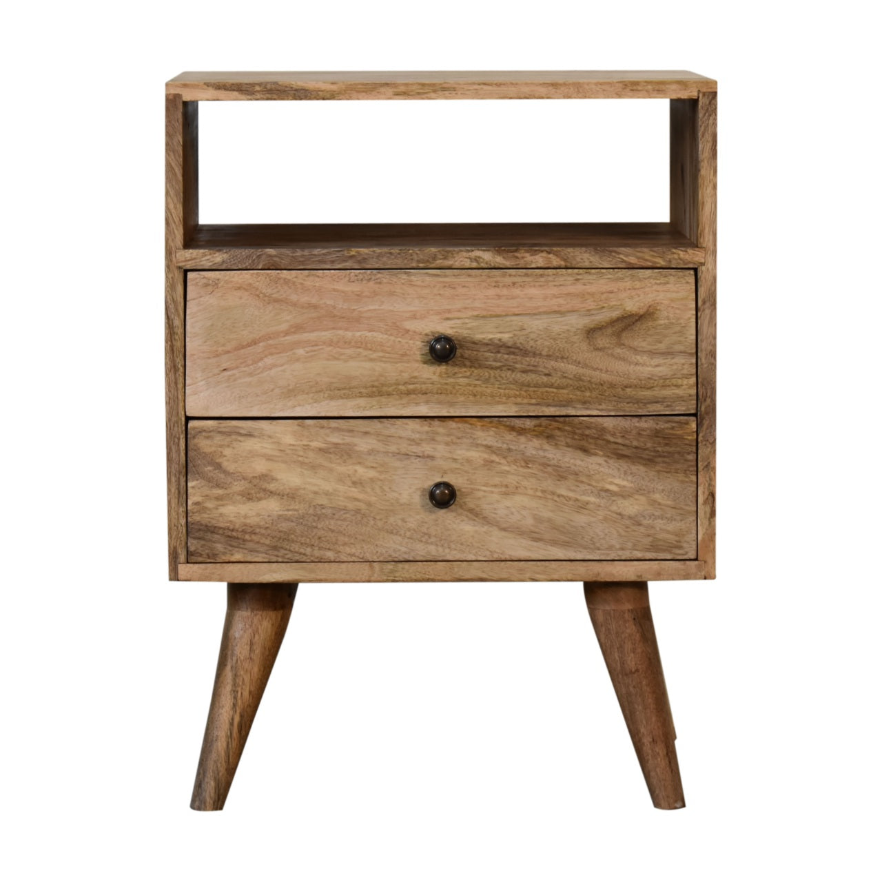 Solid Wood Bedside Table, 2 Drawers 1 Slot, Brown/Oak-ish Finish