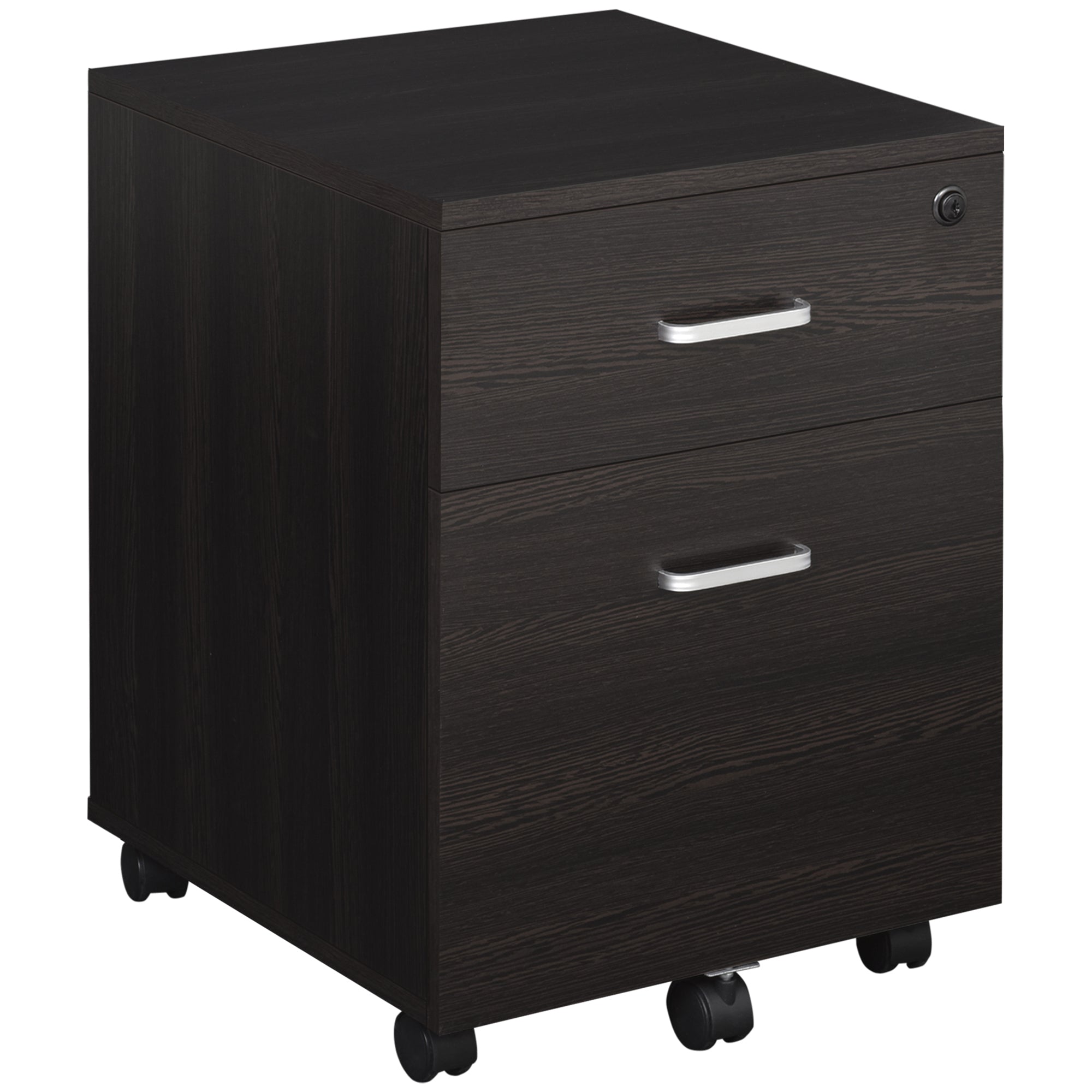 2-Drawer Office Filing Cabinet, Locking Rolling Storage A4 Cupboard, Black Wood Grain