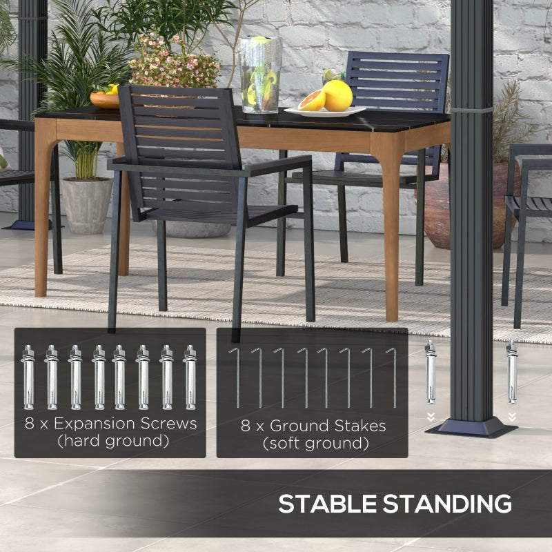 3 x 3(m) Retractable Pergola Garden Gazebo Shelter Aluminium Frame Dark Grey