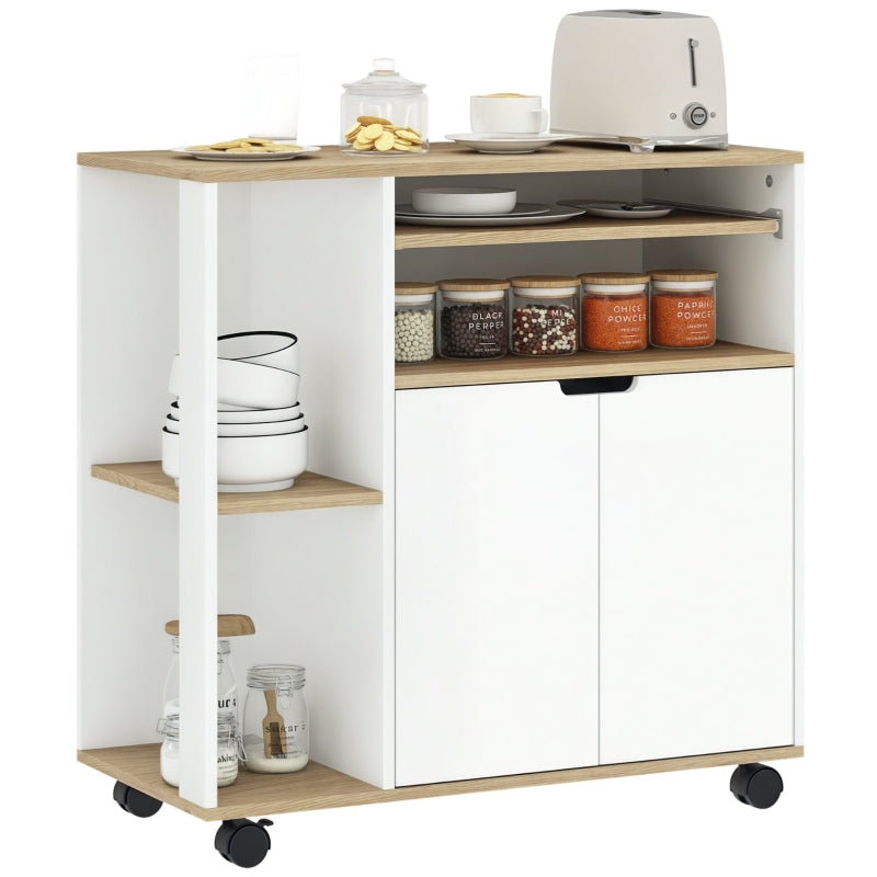 Rolling Kitchen Cart, Storage Cabinet Adjustable Shelves, White