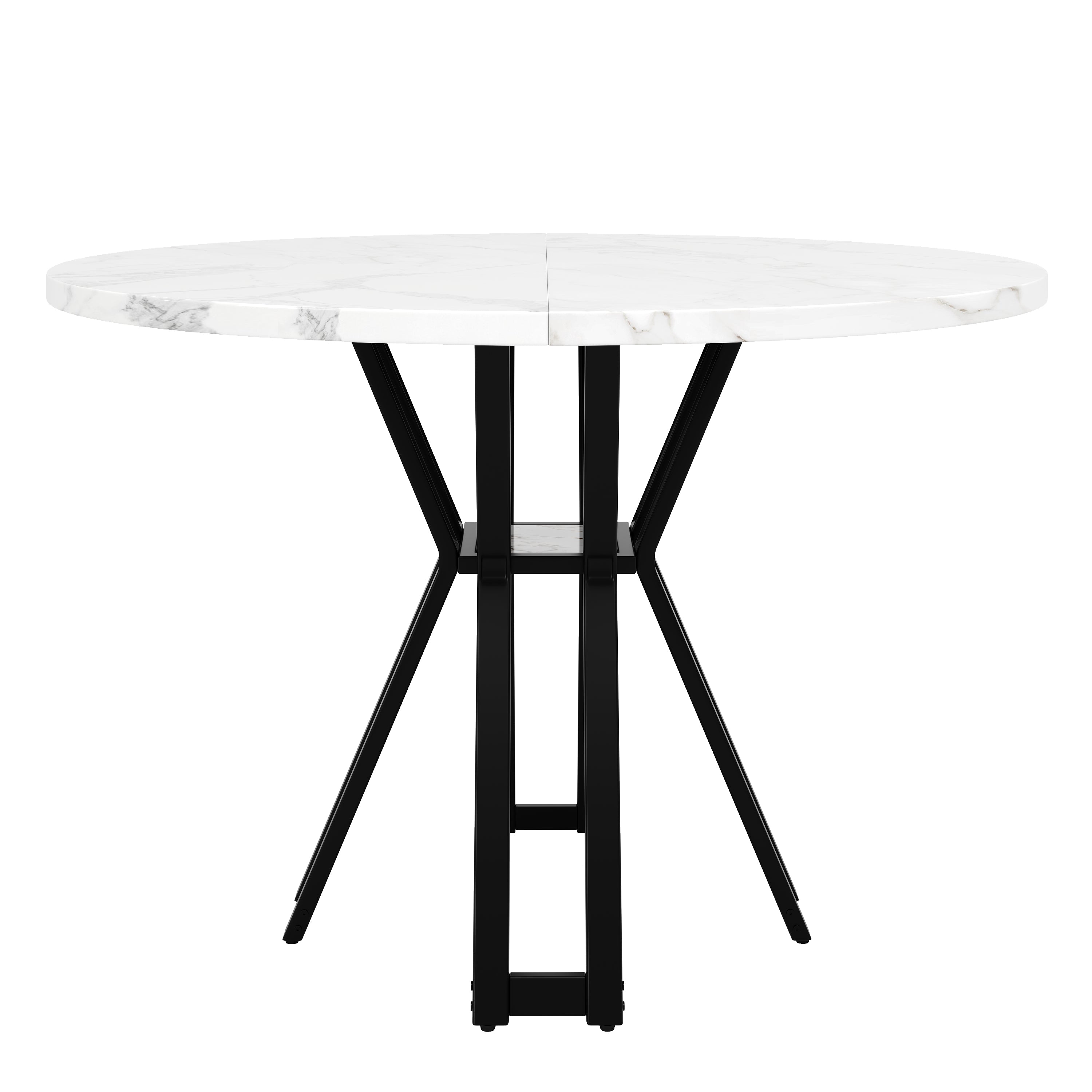 Round Dining Table 100cm 4-6 Seater - Black Legs Marbled MDF