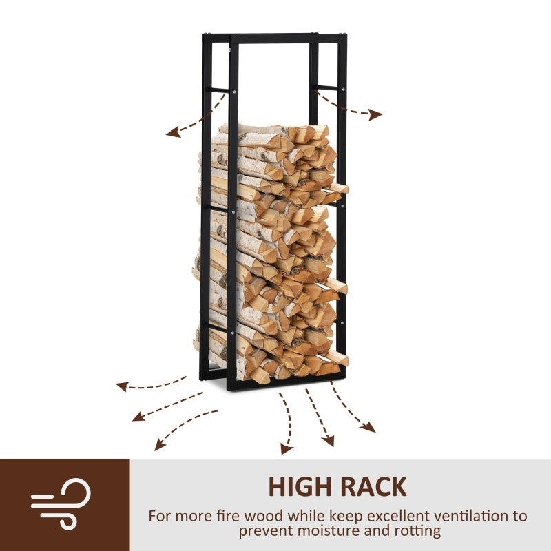 Firewood Log Holder, Tall Firewood Rack Indoor Outdoor Wood Storage, Metal Black