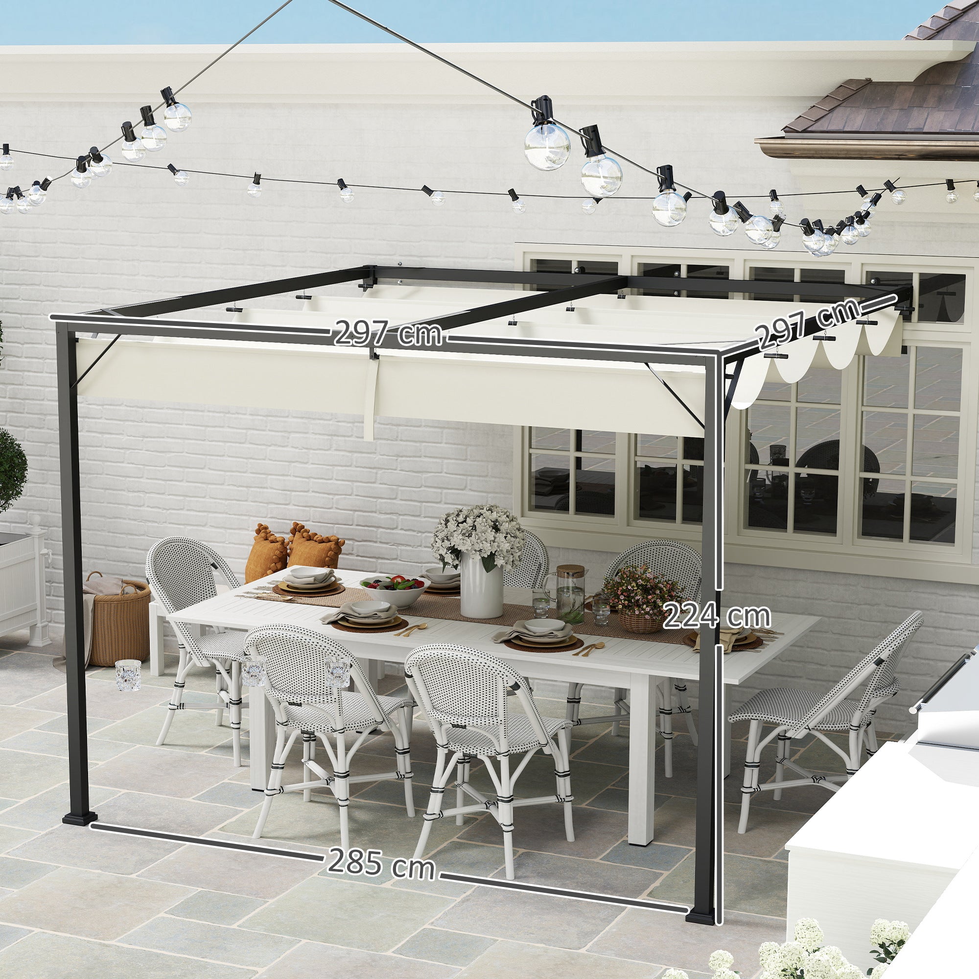 Pergola 3x3m Sliding Canopy Cream White