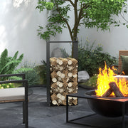 Firewood Rack 36x30x90cm Handles Indoor/Outdoor 30kg Load, Steel Black