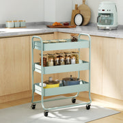 3-Tier Storage Trolley on Wheels, Rolling Utility Cart with Mesh Baskets, Metal, Light Green