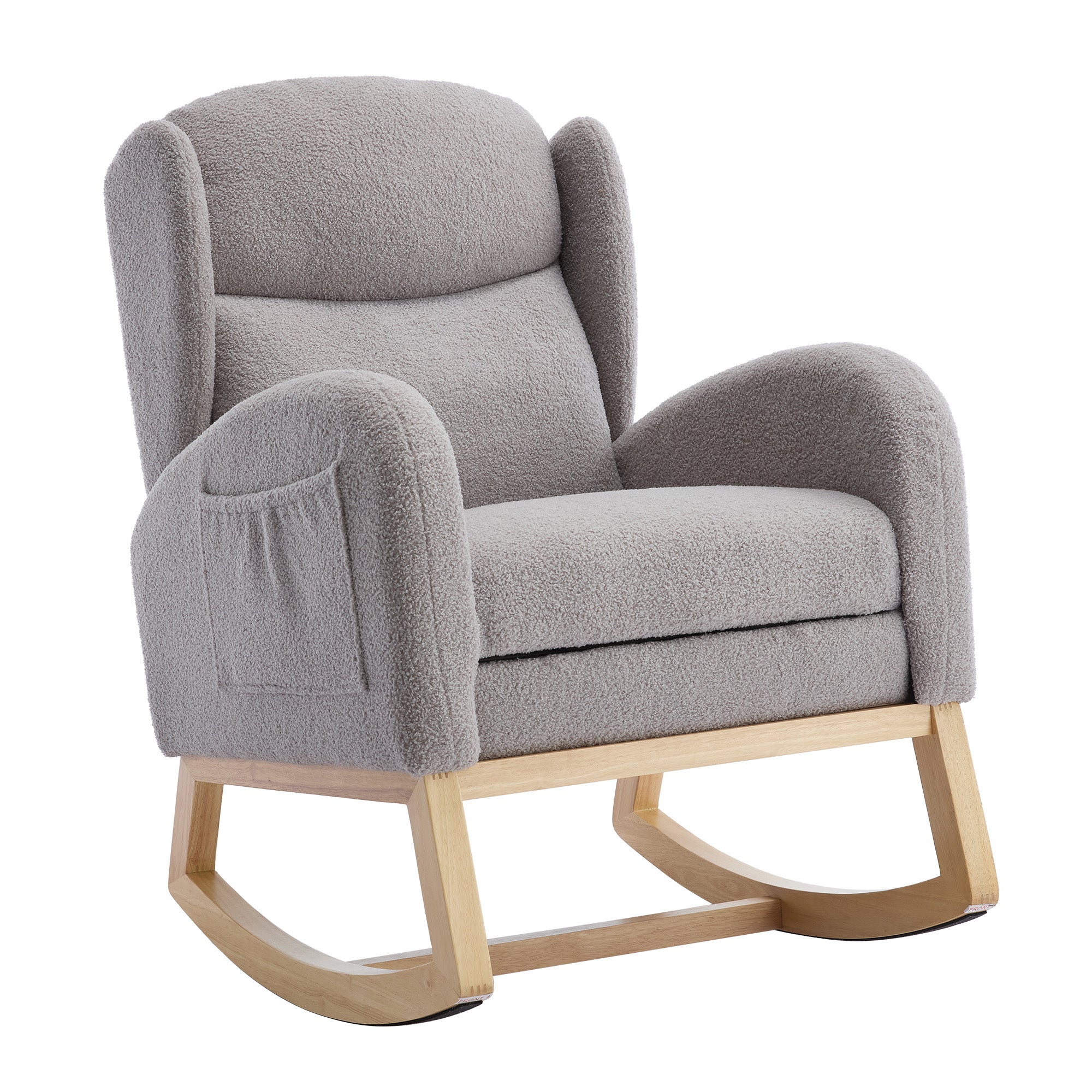 049B Rocking Chair, Nursing Lounge Chair with Adjustable Footrest, High Back, Teddy Fabric, Gray