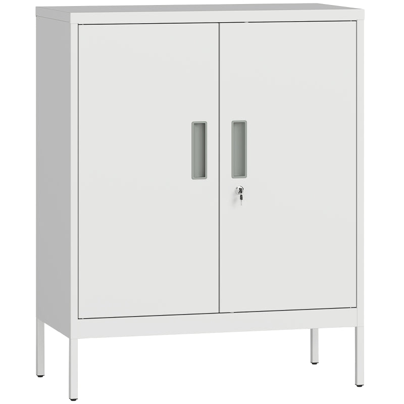 Lockable Steel Cabinet with 2 Doors and Adjustable Shelves, White