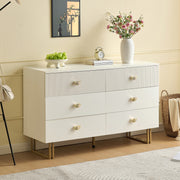 Sideboard, 6-Drawer Elegant Design, White and Gold MDF and Steel