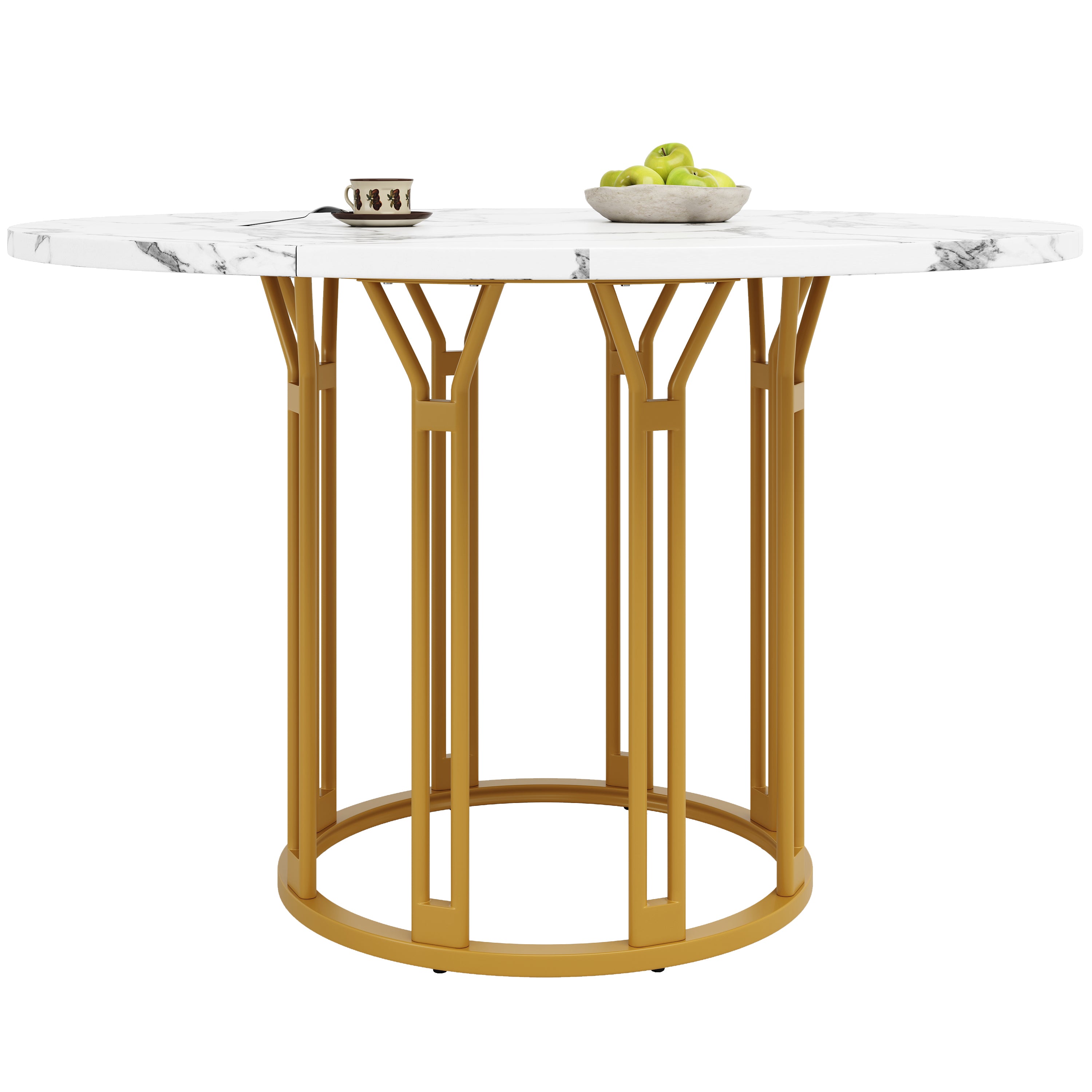 Round Dining Table Kitchen Breakfast Table Metal Legs Marble Pattern Gold/Black